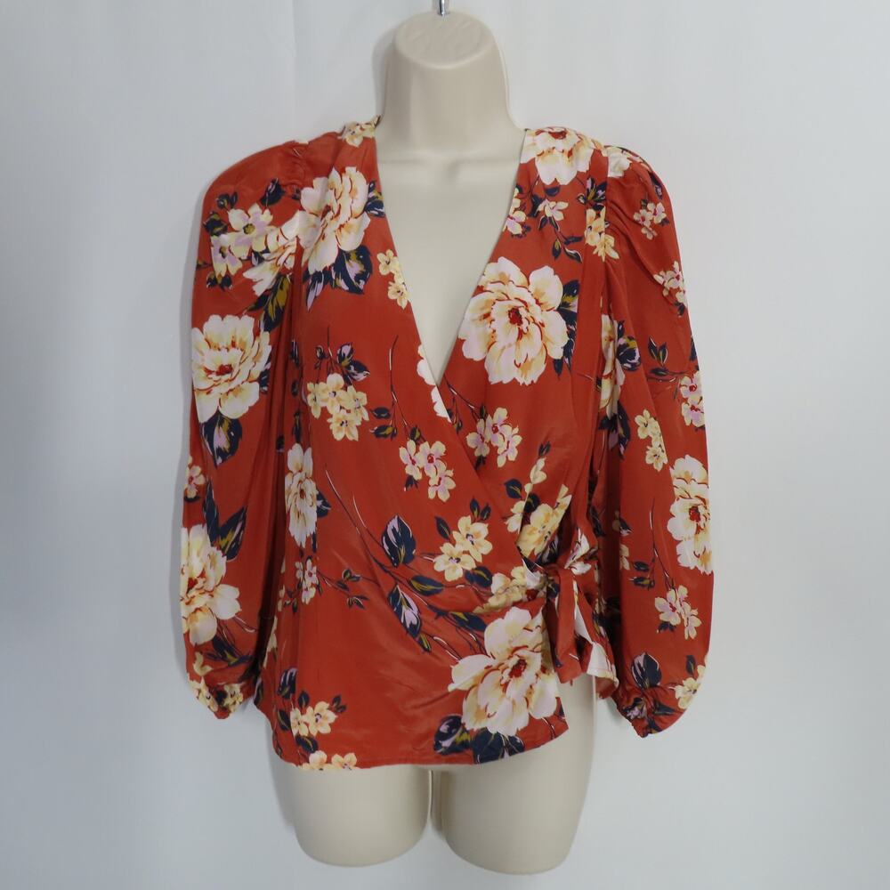 Yumi Kim Orange Honey Rose Rust Elite Wrap Top Long Blouson Sleeves Size Small